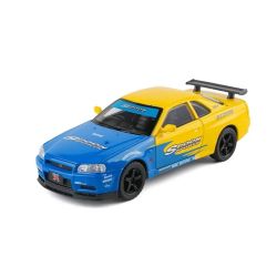 Метална кола Nissan Skyline GT-R – синьо и жълто, 1:24, Без опаковка