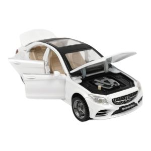 Метална кола Mercedes-Benz C, Със звук и светлини, Бяла, Без опаковка
