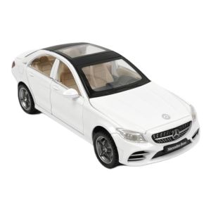 Метална кола Mercedes-Benz C, Със звук и светлини, Бяла, Без опаковка
