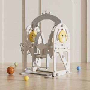 Детска люлка с баскетболен кош и интерактивни елементи за вътрешна употреба, сива