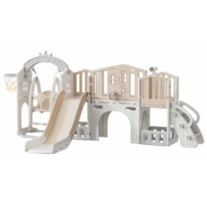 Мини детска крепост за игра с пързалка, кафява