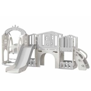 Мини детска крепост за игра с пързалка, сива