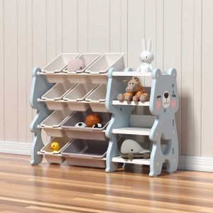 Многофункционален органайзер за играчки с кутии за съхранение - синьо мече