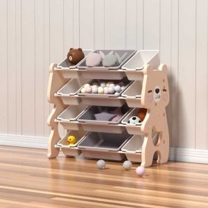 Детски органайзер Розово мече за играчки на 4 нива и 12 подвижни кутии