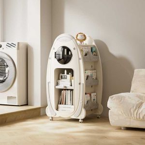 Детска библиотека с въртящ се дизайн и място за съхранение на книги и аксесоари, сива