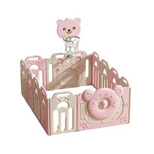 Сгъваема бебешка ограда за игра с баскетболен кош, Розово мече