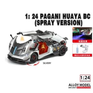 Метална кола Pagani Huayra BC 1:24 – сребрист с ефект пушек, звук, светлини, без опаковка