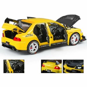 Метална кола Mitsubishi Lancer Evolution 1:24 – жълт тунинг, Без опаковка