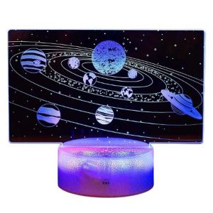 Нощна детска 3D LED лампа, Слънчевата система, променящи се цветове, 20 см