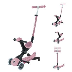 Тротинетка със седалка 5 в 1 GLOBBER GO UP DELUXE LIGHTS ECOLOGIC 360° - розова