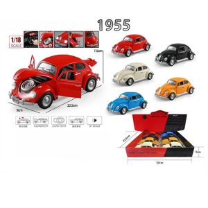 Метален Volkswagen Beetle 1:24, Червен, със звук, светлини и pull-back, Без опаковка