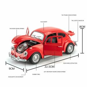 Метален Volkswagen Beetle 1:24, Червен, със звук, светлини и pull-back, Без опаковка