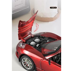 Метална кола Tesla Roadster 1:24 с зарядна станция, червена