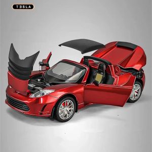 Метална кола Tesla Roadster 1:24 с зарядна станция, червена