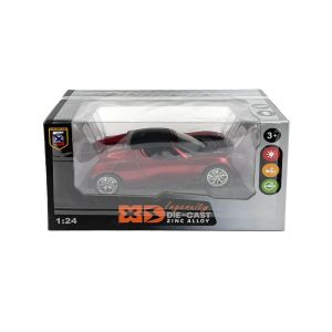 Метална кола Tesla Roadster 1:24 с зарядна станция, червена
