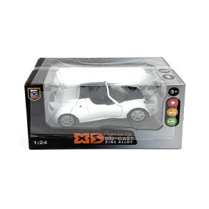 Метална кола Tesla Roadster 1:24 с зарядна станция, бяла