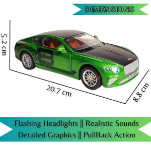 Метална кола Bentley Continental GT 1:22, зелена