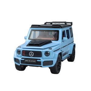 Метален джип G-Class 1:24 със звук, светлини, пушек и отварящи врати – син, Без опаковка