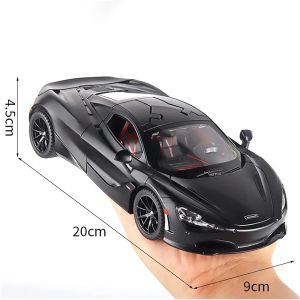 Метален автомобил McLaren 720S, 1:24, Звук и светлини, Черен, Без индивидуална опаковка