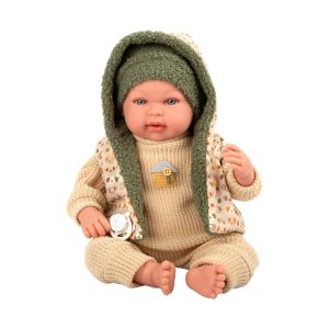 Кукла-бебе Миес с бежово-зелено костюмче, която плаче - 45 см
