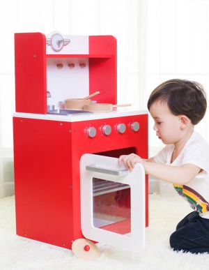 Дървена кухня за игра - червена