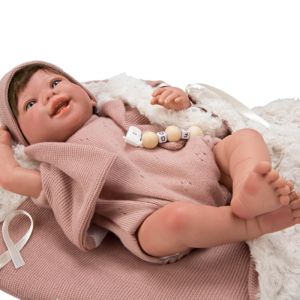 Усмихната кукла-бебе Химена в розово и чанта за носене - 45 см
