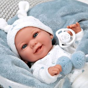 Кукла-бебе Babyto Elegance със синьо одеялце, реално тегло - 35 см