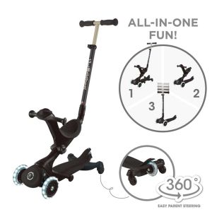 Тротинетка 5 в 1 GLOBBER GO UP DELUXE LIGHTS 360° - черна