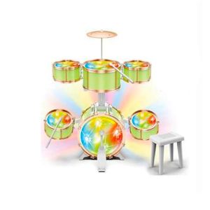 Детски барабани Jazz Drum със светлини и столче – зелени