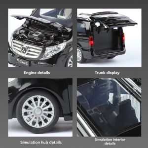 Метален миниван Mercedes-Benz V-Class L със светлини – черен, Без опаковка