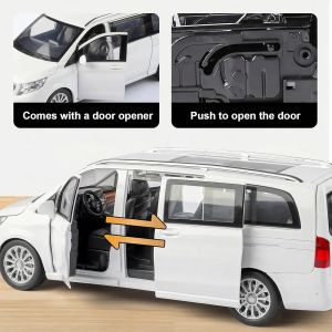 Метален миниван Mercedes-Benz V-Class L със светлини – бял, Без опаковка