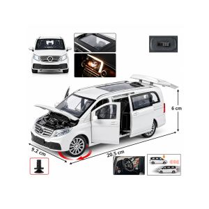 Метален миниван Mercedes-Benz V-Class L със светлини – бял, Без опаковка