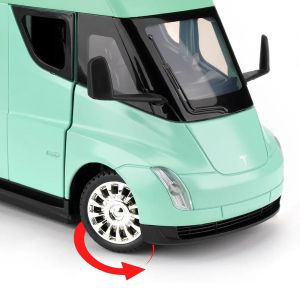 Метален камион Tesla Semi 1:24 със зарядна станция – зелен