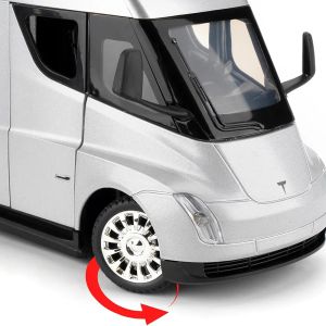 Метален камион Tesla Semi 1:24 със зарядна станция – сребрист