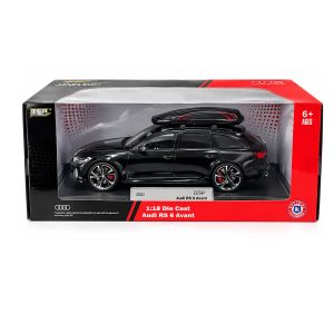 Метална кола Audi RS 6 Avant 1:18 с багажник на покрива – черна